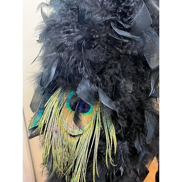 Fantasy Masquerade Peacock Feather Corset Dress Burlesque Gothic Steampunk Hi Lo - Picture 13 of 16